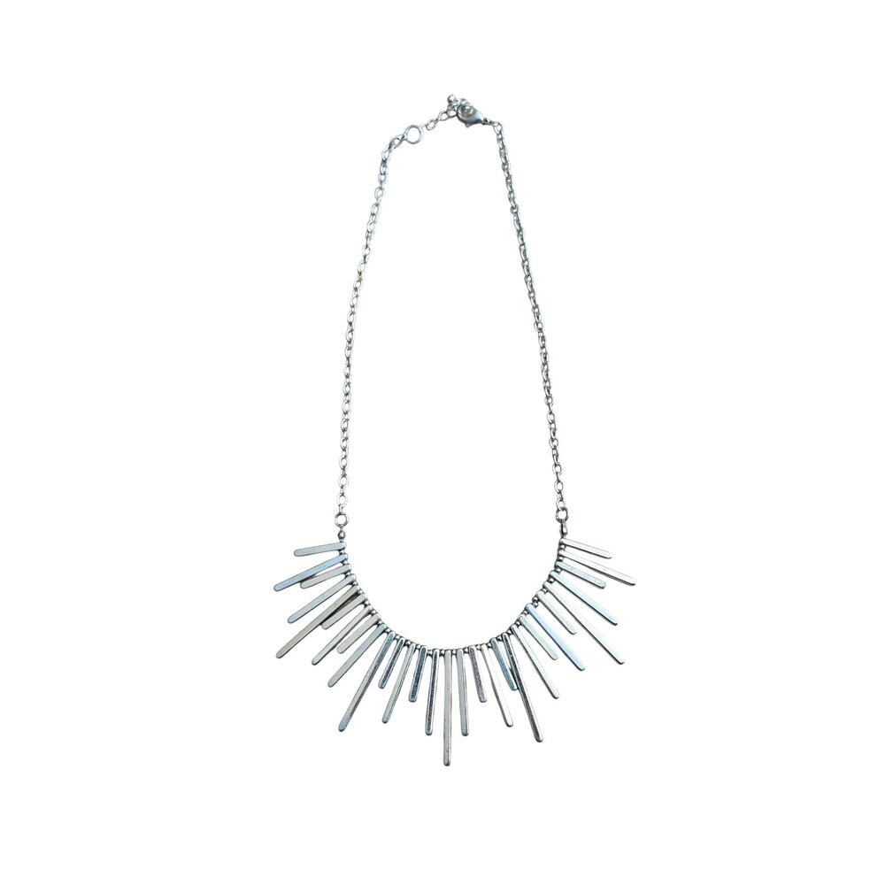 Gold Tone Bar Fringe Bib Statement Necklace Lobster Clasp Boho Festival Chic